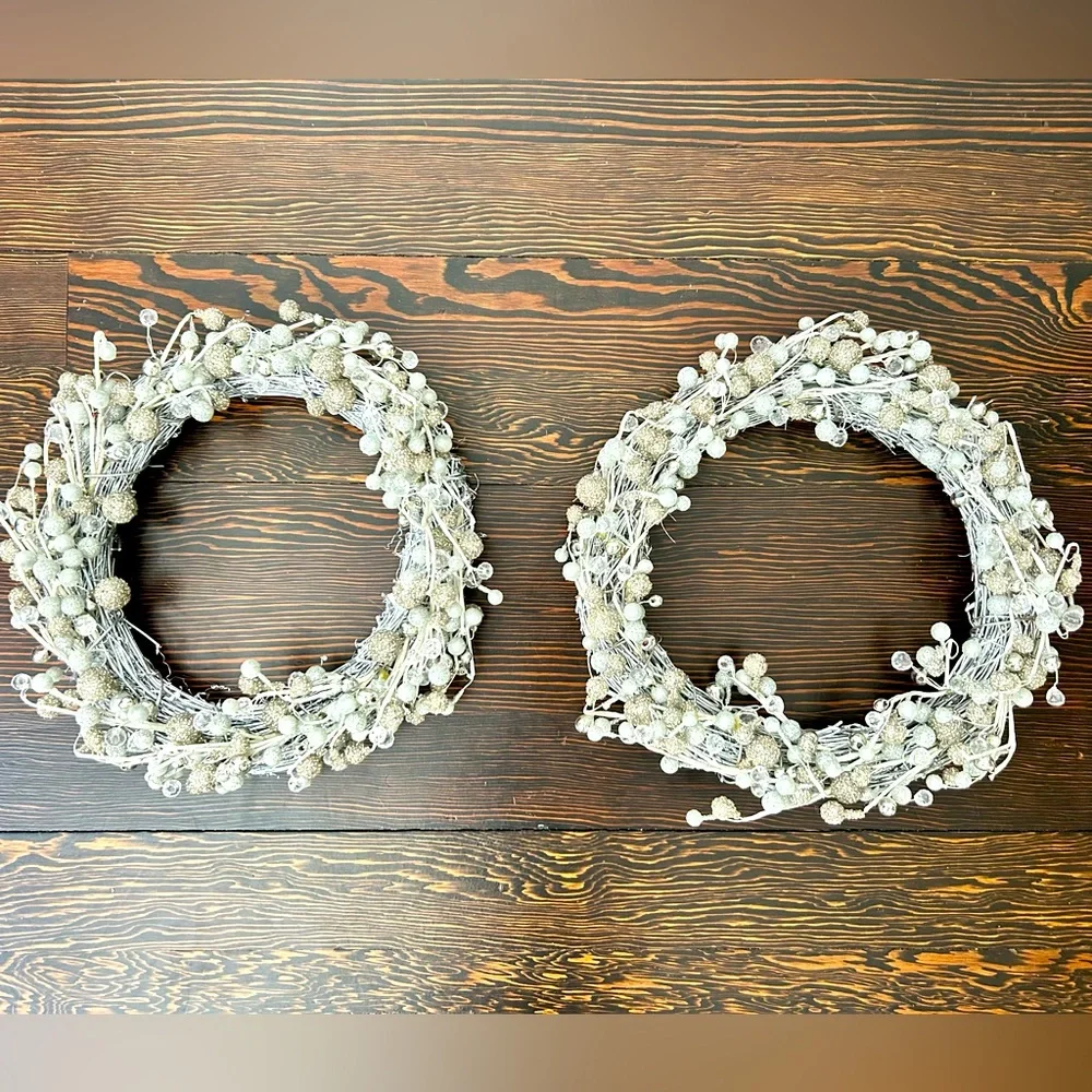 set of two silver winter wreaths